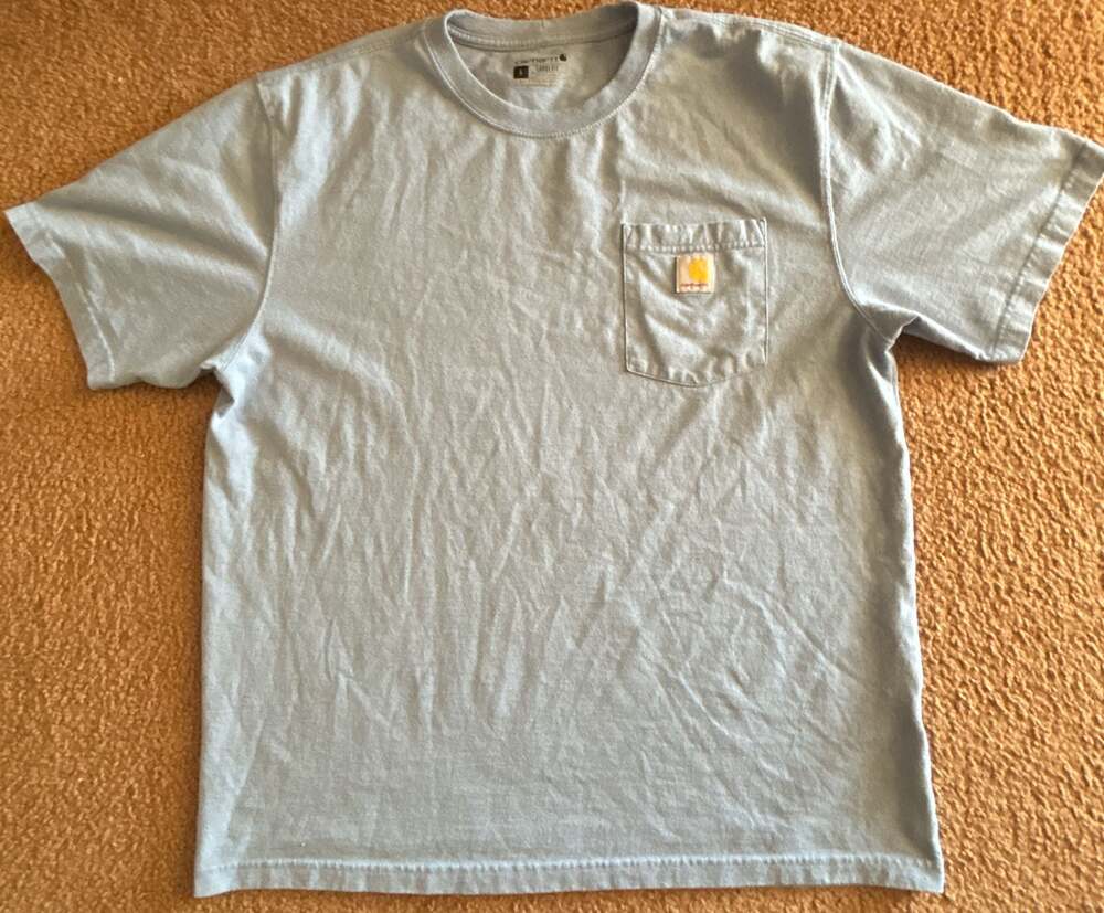Carhartt Men's Loose Fit Short Sleeve Pocket T-Shirt (Light Blue, L)